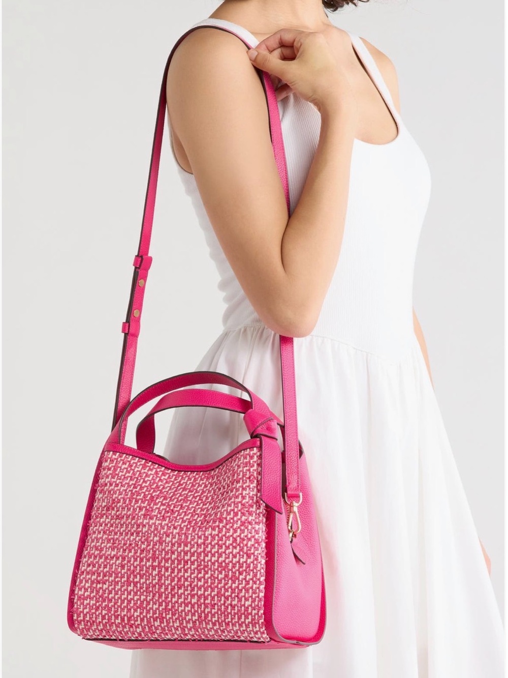 Kate Spade Medium Hot Pink Tweed Knot Crossbody Purse